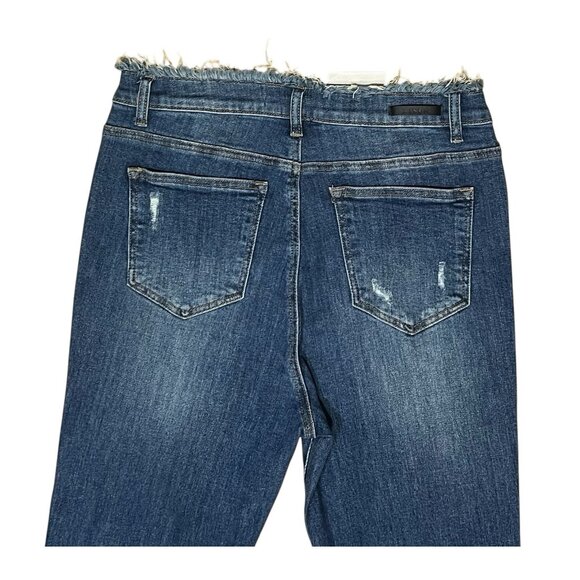 Risen Women Jeans RAW EDGE WAIST W FRAYED HEM FLARE Blue Distressed 32/15 NWT - Picture 12 of 16